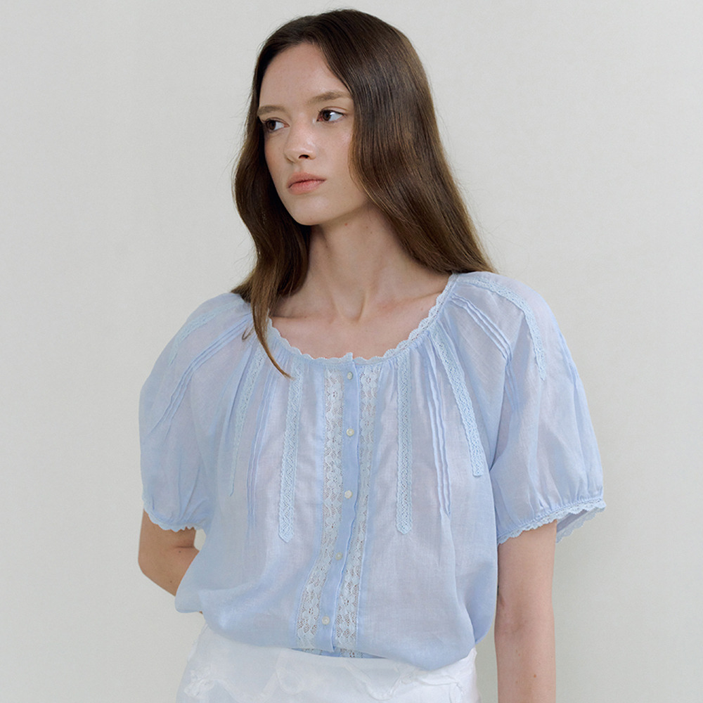 [25%쿠폰]volume lace blouse 267 (light blue) - HAGO(하고)