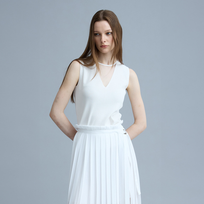 Sheer Point Sleeveless Top - White - HAGO(하고)