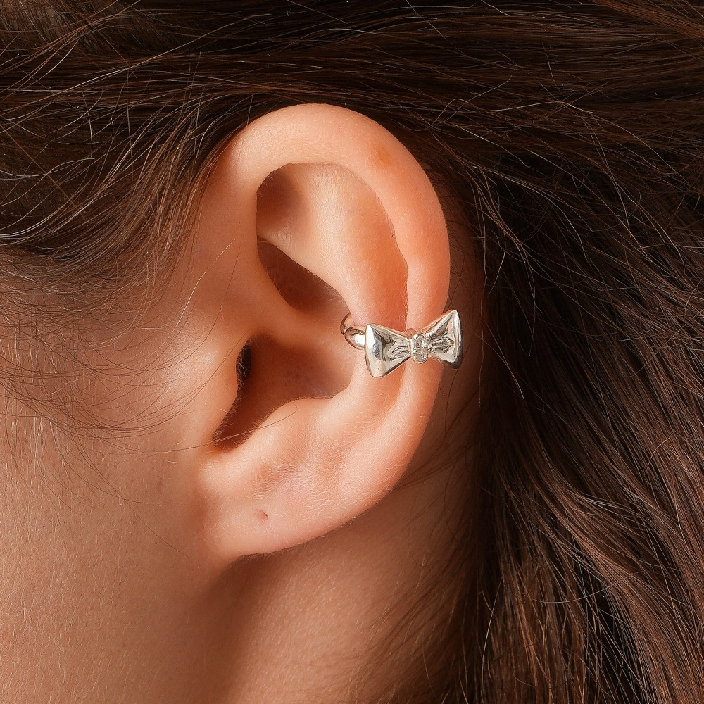 Sweet bow earcuff 천연화이트토파즈 나비리본 이어커프 - HAGO(하고)