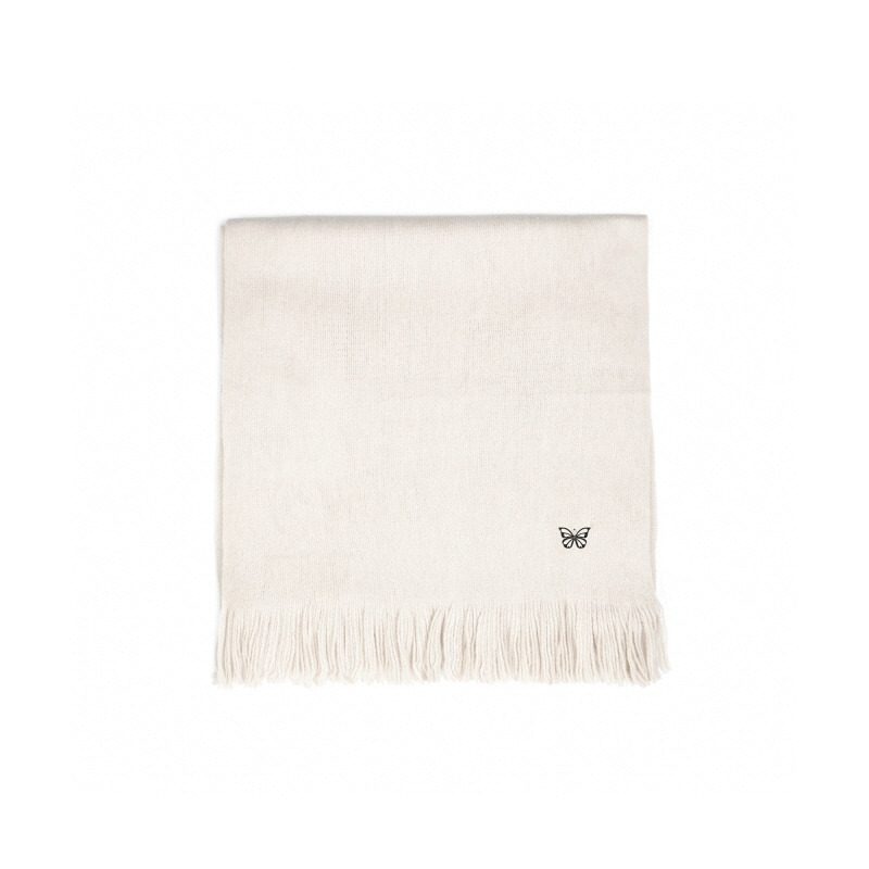 BUTTERFLY EMBROIDERED FRINGE MUFFLER_IVORY - HAGO(하고)