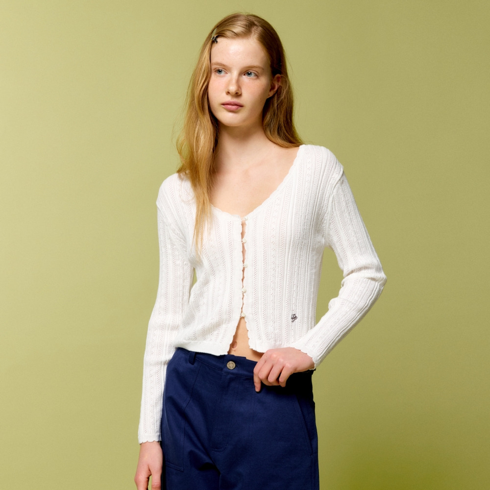 [중복10%쿠폰]eyelet skashi cardigan - off white - HAGO(하고)