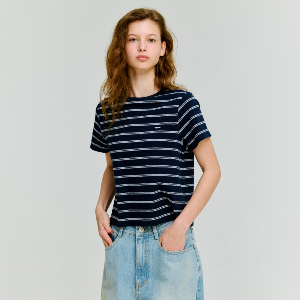 [25%쿠폰]stripe crop t-shirt - navy - HAGO(하고)