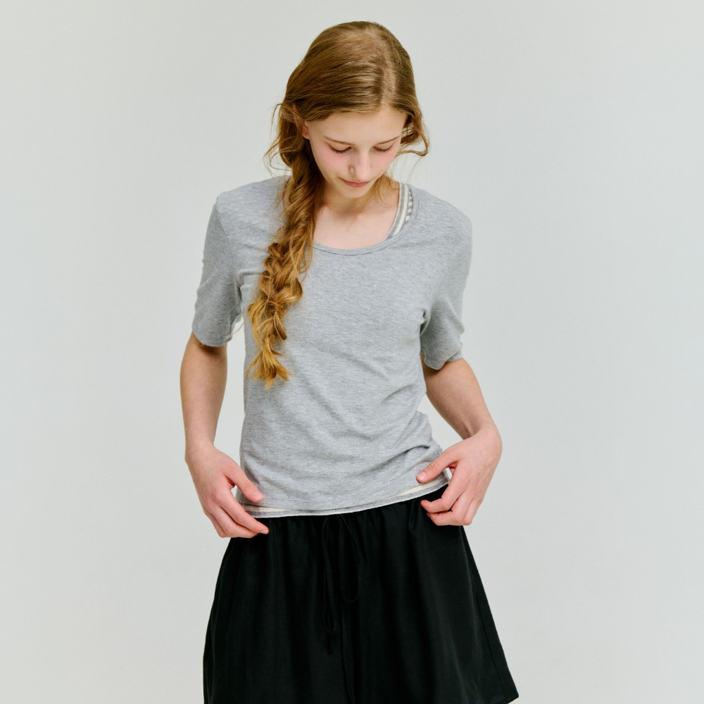 [25%쿠폰]deep u-neck t-shirt - melange grey - HAGO(하고)