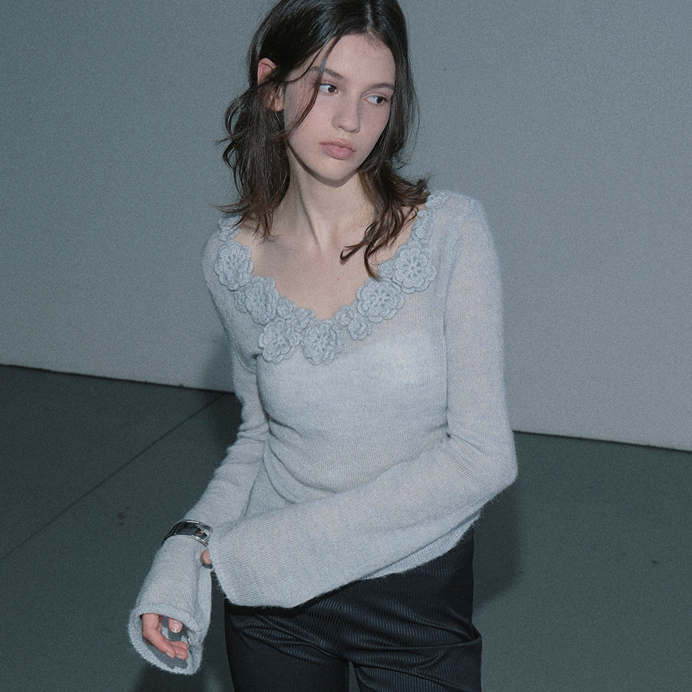 [25%쿠폰]CORSAGE MIX PULLOVER (LIGHT BLUE) - HAGO(하고)
